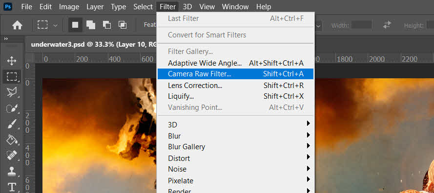 Photoshop interface to find Filters