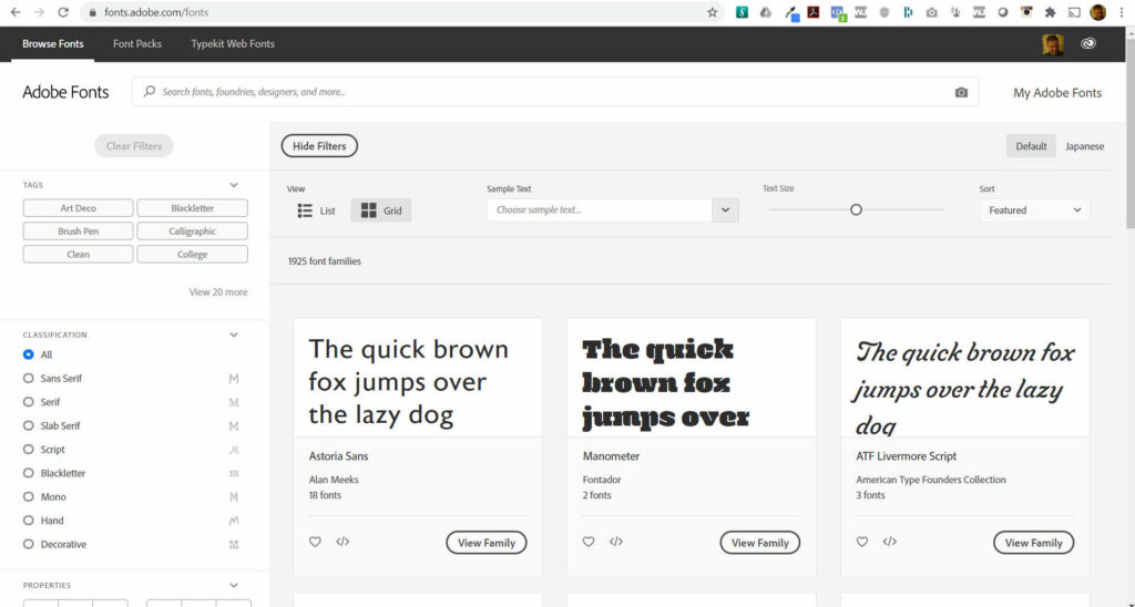 Adobe Font website