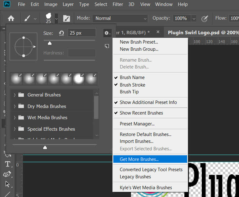 Find more brushes included with Photoshop at any time