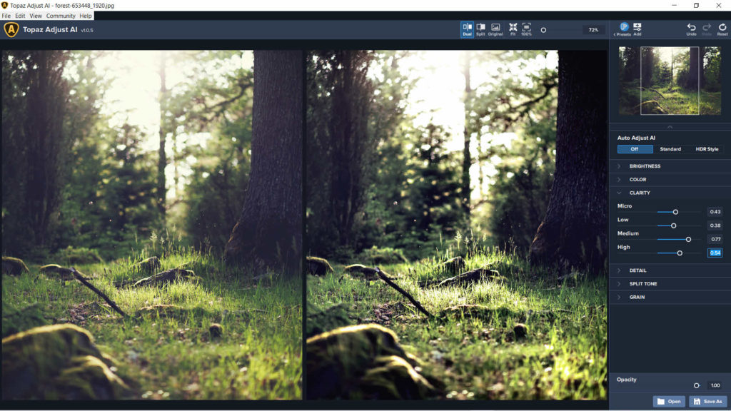 Clarity panel in Topaz Adjust Plugin