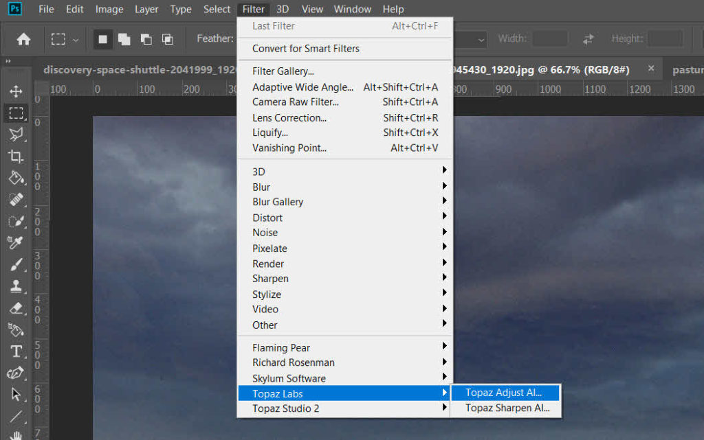 Topaz Adjust in Photoshop filter menu